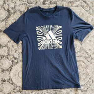 Adidas Mens Blue and Silver Short Sleeve Graphic Tee Size Large